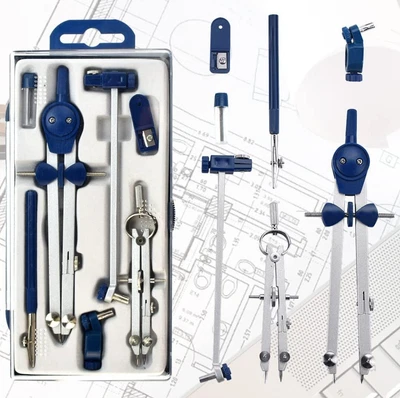£9.90 • Buy Geometry Set 7Pcs Professional Compass Set Stainless Steel Compass Drawing Tool