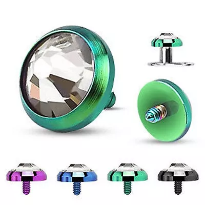 1pc 14g Titanium Anodized Plated Flat Dome CZ GEM Steel MICRO DERMAL ANCHOR HEAD • $5.99