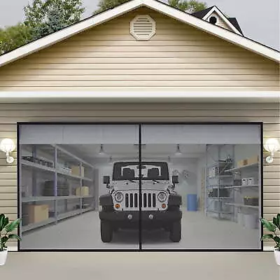 Heavy-Duty 16 X 7 Ft Fiberglass Mesh Garage Door Screen With Self Sealing Magnet • $30.18