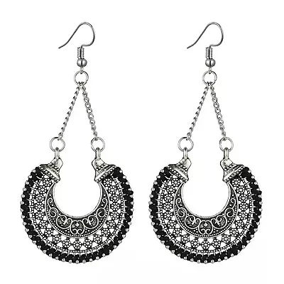 Fashion Women Jewelry Retro Boho Tassel Earrings Hollow Fan Moon Style Stud Hook • $5.99