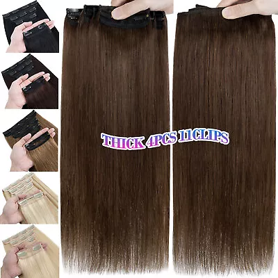 AAA Russian Clip In Remy Human Hair Extensions Double Weft THICK FULL HEAD BROWN • £67.18