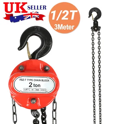 Chain Hoist Block 2200lb/4400lb Winch Capacity Engine Lift Puller Fall With Hook • £32.59