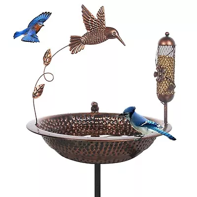 Vintage Bird Bath Outdoor 13'' Dia Metal Bird Bath Bowl With 5-Prong Ground ... • $56.59