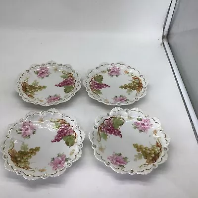 Moritz Zdekauer MZ Austria Scalloped Plates 7” Grapes Roses Set Of 4 Antique EUC • $37.50