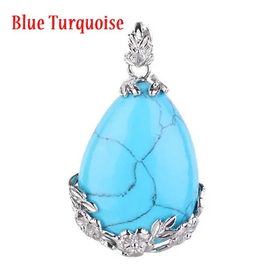 $2.35 • Buy Natural Stone Bead Crystal Quartz Drop Pendant Hollow Flower Healing Amulet