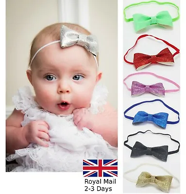 Baby Girls New Born Kids Sparkling Bow Elastic Hairband Headband Cute Glitter • £2.29