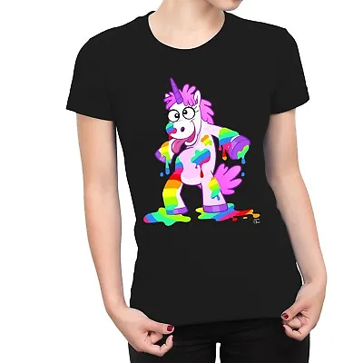 1Tee Womens Drunk Unicorn Covered In Rainbow Juice T-Shirt • £7.99
