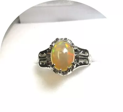 Ring - OPAL Rainbow Colors - Natural - Vintage - 14k White Gold Mtg. • $265