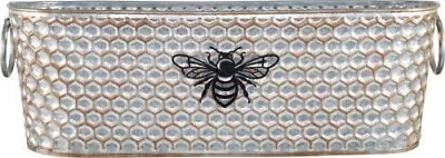 40cm Metal Trough Honey Comb Bumble Bee Plant Pot Window Box Planter Gold Decor • £12.95