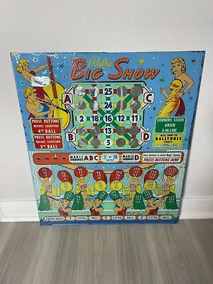 Vintage BALLY “Big Show” Bingo Pinball Machine Original Back Glass 28” X 24” • $1250