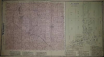 Old Antique 1872 Plat Map ~ WRIGHT - ALLEN Twp. HILLSDALE Co MICHIGAN • $45.95