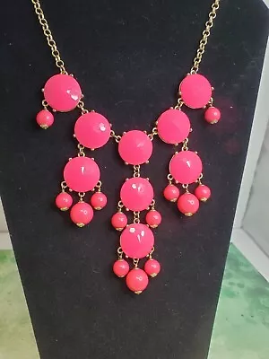 J Crew Hot Pink Bead Gold Tone Statement Necklace • $6