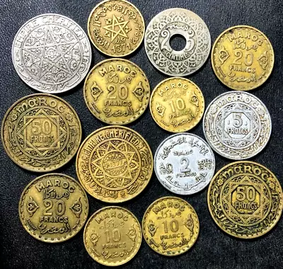 Old MOROCCO Coin Lot - 1921-1951 - 14 Excellent Vintage Coins - Lot #A18 • $12.50