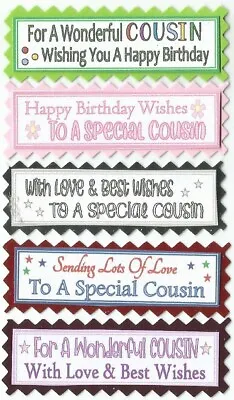 5 COUSIN Greeting Card Craft Scrapbook Sentiment Message Banner Tags COL CHOICE • £1.49