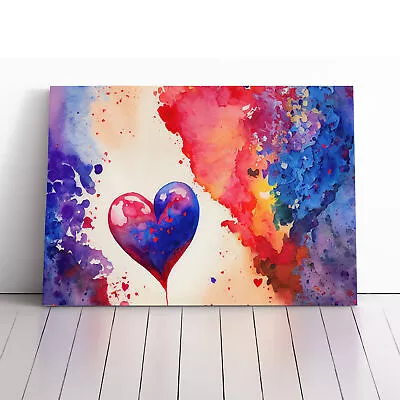 Watercolour Love Heart Abstract Canvas Wall Art Print Framed Picture Home Decor • £24.95