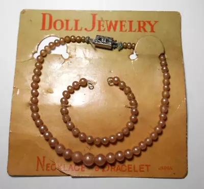 Vintage 1950s Doll Graduated Pink Pearl Necklace & Bracelet Jewelry Japan Unused • $18.99