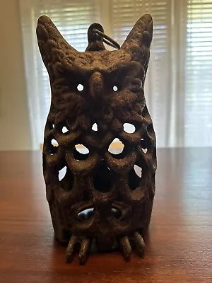 Vintage Cast Iron Hanging Garden Owl Lantern 9.5” • $68.79