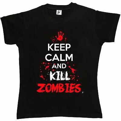 Keep Calm & Kill Zombies Blood Splatters Apocalypse Womens Boyfriend Fit T-Shirt • £6.99