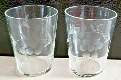 Lot Of 2 Vintage 2 1/4  H Clear Glass Shot Glass With Etched Grape Design • $14.99