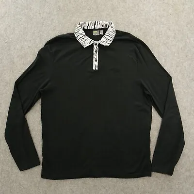 Asos Polo Shirt Mens Extra Large Black Long Sleeve Zebra Print Casual • $13.99