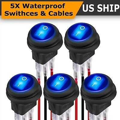 5X Blue LED Light 12V Toggle Switch SPST On/Off Car Boat Marine RV Waterproof • $9.95