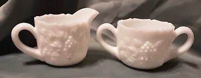 Vintage Westmoreland Milk Glass Sugar & Creamer  Raised Grape Design • $12