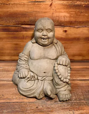 Stone Garden Laughing Buddha Sitting Down Lucky Zen Large Statue Ornament • £41.85