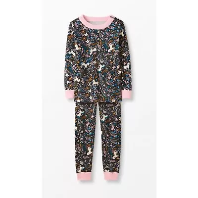 Hanna Andersson Girls Long John Pajamas Floral Unicorn Print Pink Fantasy 12-18M • $24