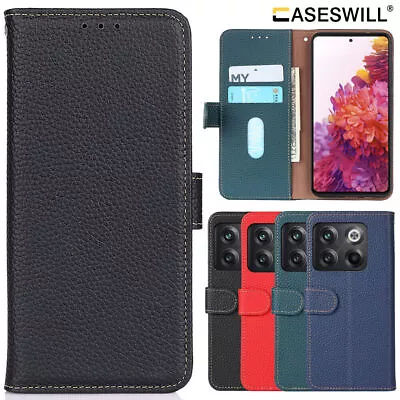 For OnePlus 10T 5G Genuine Cowhide Leather Wallet Phone Case + Screen Protector • $45.22