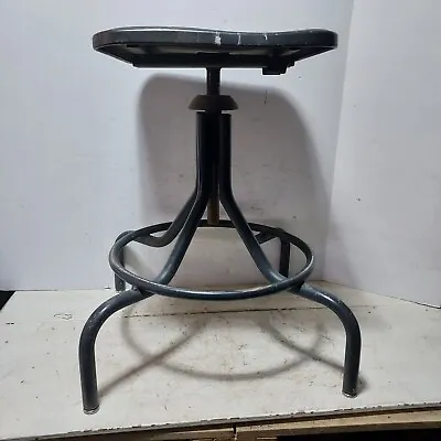 Vtg Industrial Stool Adj  Height Drafting Shop Stool Rotates Brown Tool  • $79