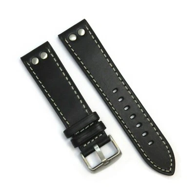 £14.95 • Buy Genuine Leather RIVETED Watch Strap Band Black Military Aviator Pilot Flieger