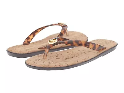 MICHAEL KORS Leopard Tortoise Jelly Cork Thongs Flat Sandals Flip Flops Sz 1011 • $67.99