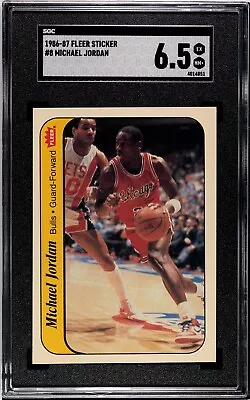 1986-1987 Fleer Sticker # 8 Michael Jordan Rookie Card SGC 6.5 Chicago Bulls • $487