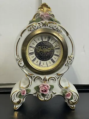 Handarbeit Victorian Mantle Clock White Porcelain Gold Mercedes West Germany • $68.99