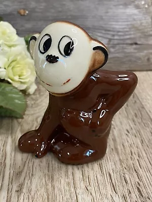 Vintage Monkey Figurine Ceramic Shiny Glazed Hand Painted In Japan 4 1/4” Height • $17