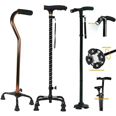 LED Quad Cane For Balance Knee Injuries Portable Lightweight Walking Aid US • $22.98