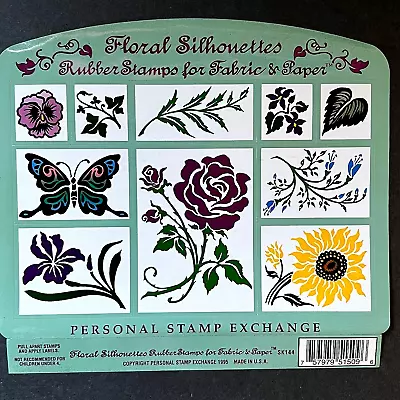 Vintage PSX Rubber Craft Stamps  Floral Silhouettes  9 Pcs Pull Apart & Labels • $18.94