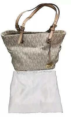 Michael Kors Signature Tote Shoulder Bag Beige Purse With Dust Bag • $75.87