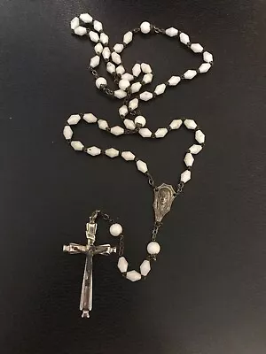 Vintage Rosary White Beads Faceted Plastic • $19.99