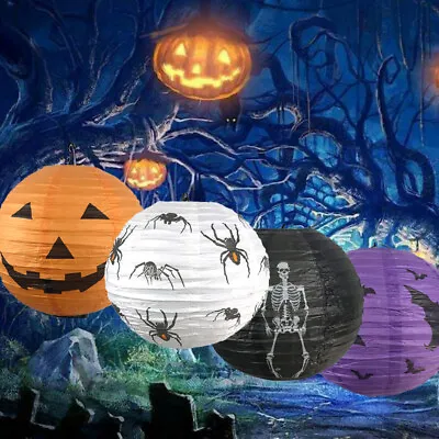 4PCS 3D Halloween Pumpkin Paper Lanterns Spooky Party Props Scary Outdoor Decor • £5.99