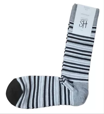 HAPPY SOCKS Men's Grey Thin Stripes Crew Socks Size 8-12 #9000-041 NWT • $8