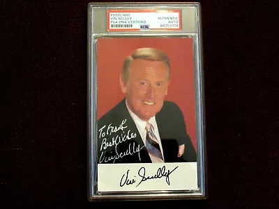 Vin Scully Dodgers Broadcaster Ford Frick Hof Signed Auto Photo Postcard Psa/dna • $599.99
