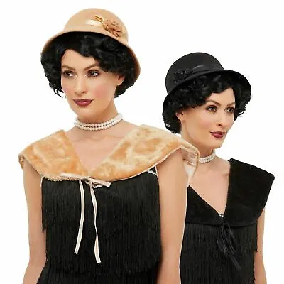 1920s Charleston Hat & Faux Fur Shoulder Shrug Gangster Flapper Fancy Dress • £9