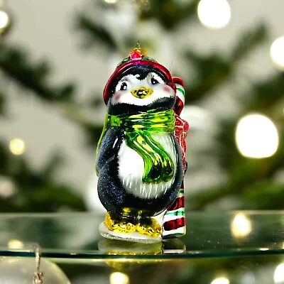 Christopher Radko Peppermint Penny Penguin & Candy Cane Glass Christmas Ornament • $33.99