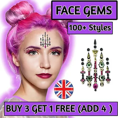 Face Gems Adhesive Glitter Jewel Tattoo Sticker Festival Rave Party Body Make Up • £3.99