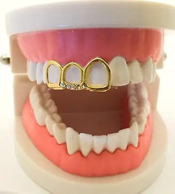 14K Gold Plated Mouth Grills Grillz Cap Open Face Covers 3 Teeth  • $10.99