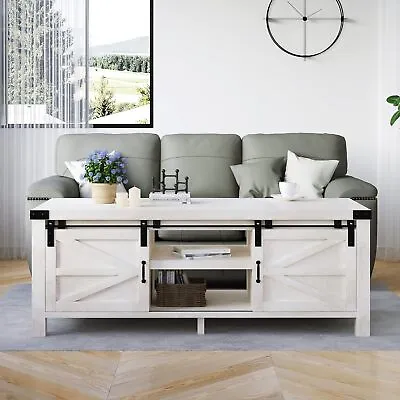 48 Farmhouse Coffee Table With Adjustable Storage  Shelves And Sliding Barn Door • $161.49