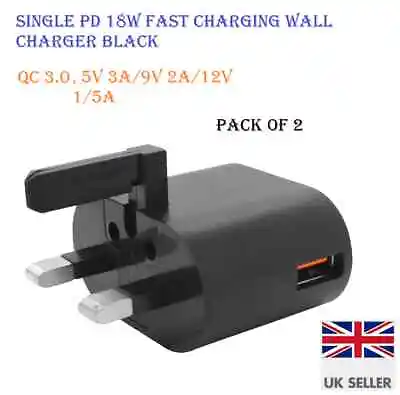 2x UK Mains Plug 18W QC3.0 PD Port Fast Charge USB Wall Charger Power Adapter • £10.99