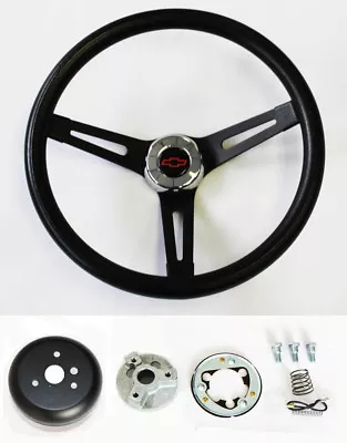 Chevy C10 C20 C30 Blazer Black On Black Steering Wheel 13 1/2  Rd/Blk Bowtie Cap • $117.95