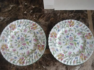 Pair Of Minton Bone China    'Haddon Hall'  Green Edge  Dinner Plates 10 1/2'' • £39.99